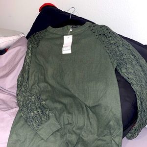 green long sleeve shirt with cuffed sleeves